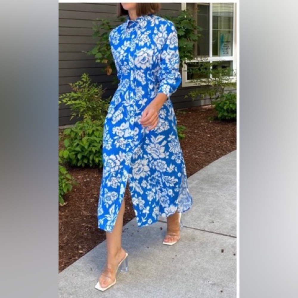 Zara floral print shirt dress